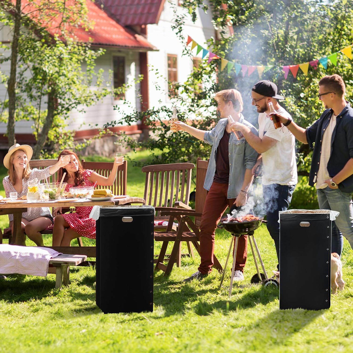 Nosiny 20 Pcs 30 Gallon Disposable and Reusable Corrugated Cardboard Trash Cans for Events, Recycling Bins Bulk with Trash Bags, Cardboard Garbage Boxes for Parties 16 x 16 x 30 (Black)