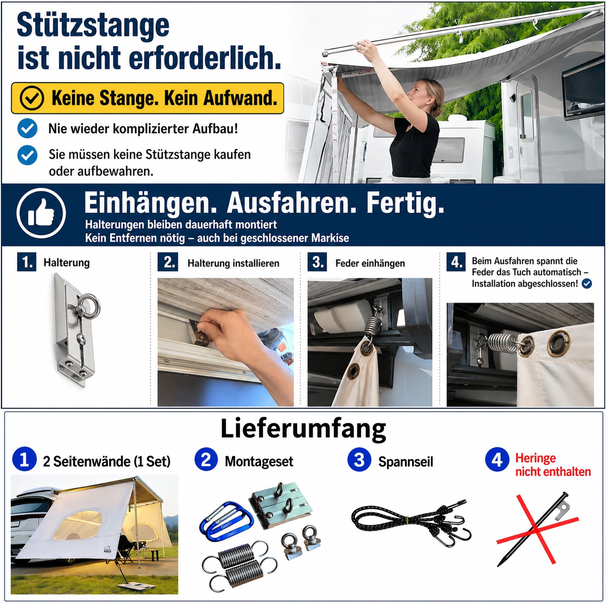 AIRIS Sun Blocker – Markisenseitenwand für Markisen – Premium Baumwollmischgewebe, Sicht- und Sonnenschutz für Camper & Wohnmobil, kompatibel mit Thule 6200/6300 ab 3 m Auto & Motorrad