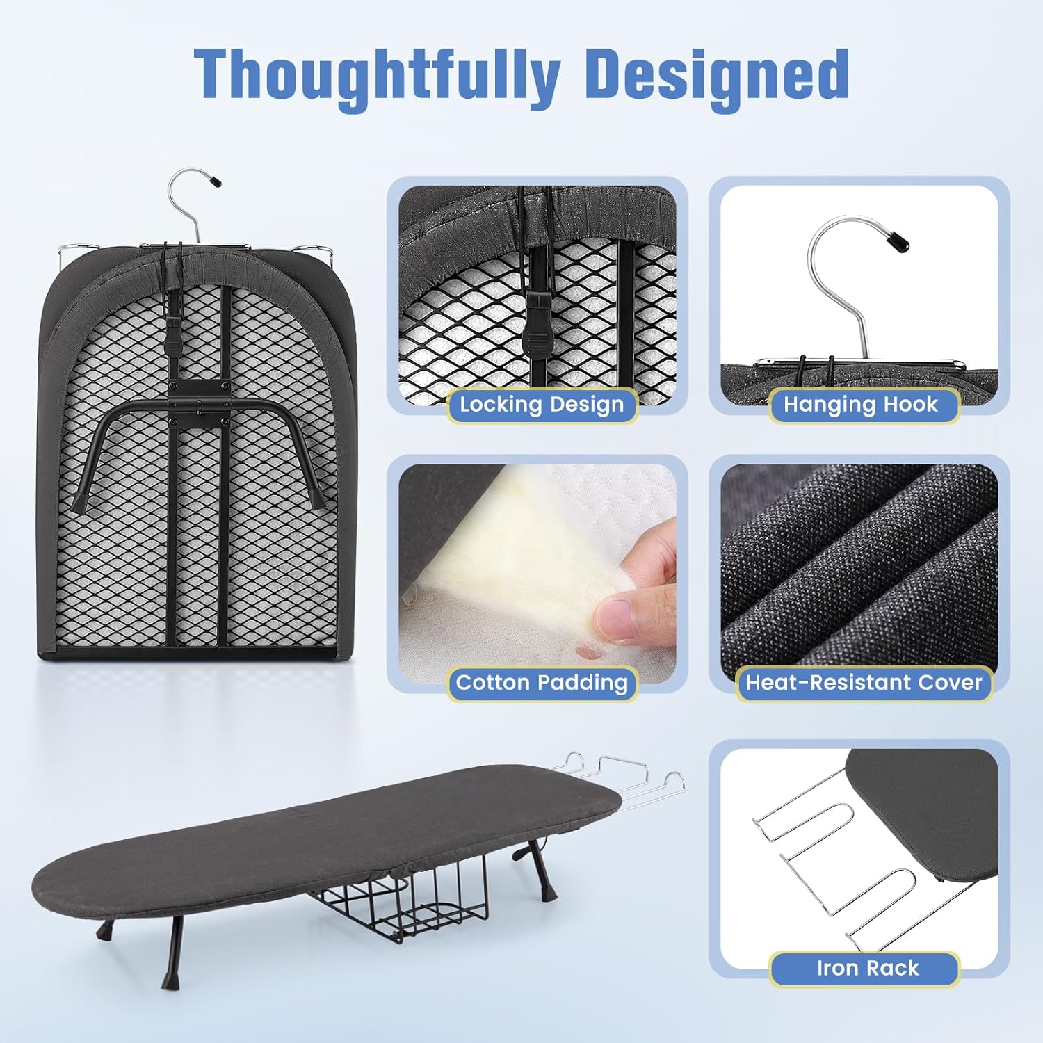 Tabletop Ironing Board, Foldable Small Ironing Board with Iron Holder Portable Mini Iron Board for Small Spaces Compact Table top Small Ironing Table for Dorms, Aprtment, RVs, Travel, 32"x12"