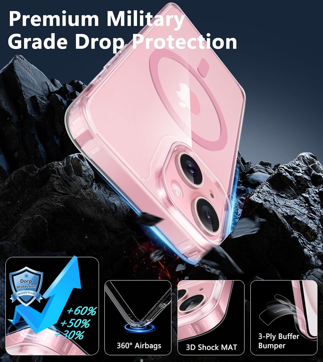 FNTCASE for iPhone 15 Phone Case: Defender Magnetic Clear Case Anti Yellowing Drop Protection Robust Shockproof Cell Phone Cover for iPhone 15 Case 6.1 Inch Pink Clear 7 81 3hvULzWL. AC SL1500