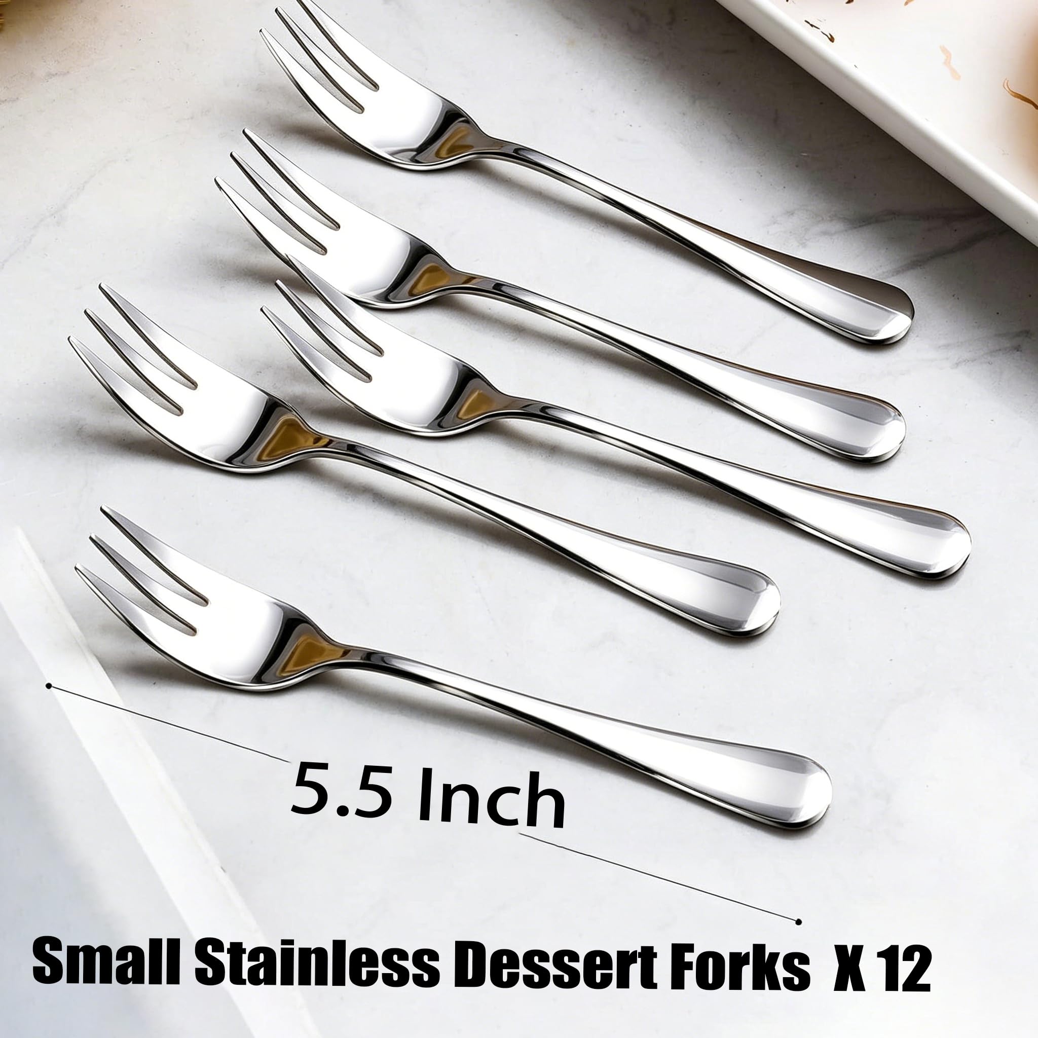 Juego de 12 tenedores de postre, 12 tenedores de cóctel de acero inoxidable, tenedores pequeños para aperitivos, tenedores de ensalada de frutas para fiestas, hoteles, restaurantes, lavavajillas
