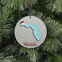 Vista 39 de Vermont Christmas Ornament - Winter Theme Featuring Snow, State Terrain Map and Santa Cap - 2025 Hanging Acrylic Disc Decoration For Tree - Unique