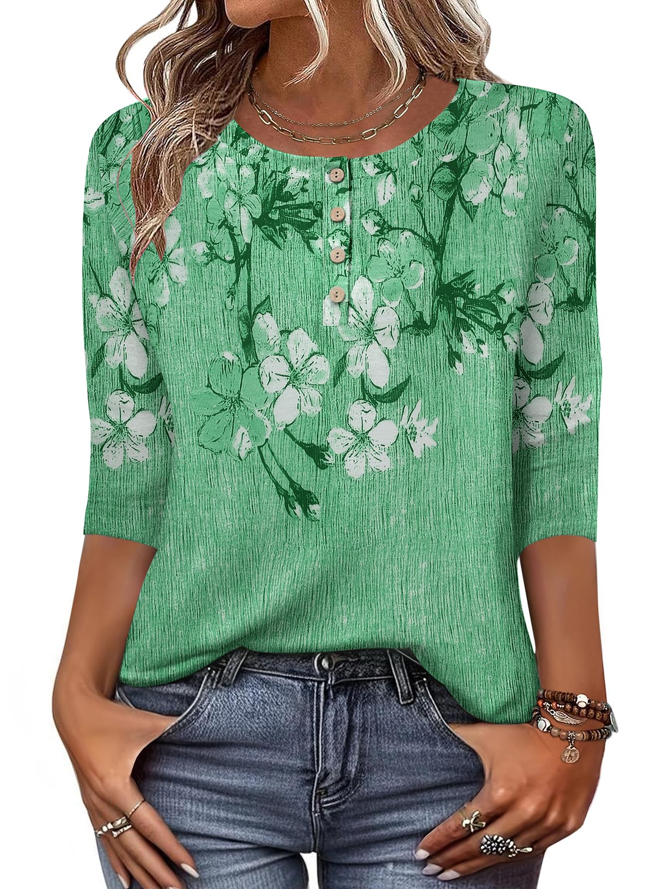 Zeagoo 3/4 Length Sleeve Women Tops Crew Neck Blouses Dressy Casual Summer T Shirts Loose Fit Business Work Clothes