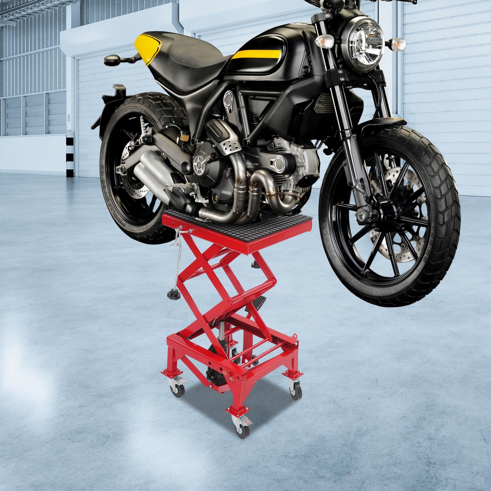 Ponte sollevatore per moto, ponte sollevatore a forbice da 200 kg con ruote, regolabile da 35-87 cm, sollevatore idraulico per moto, rosso