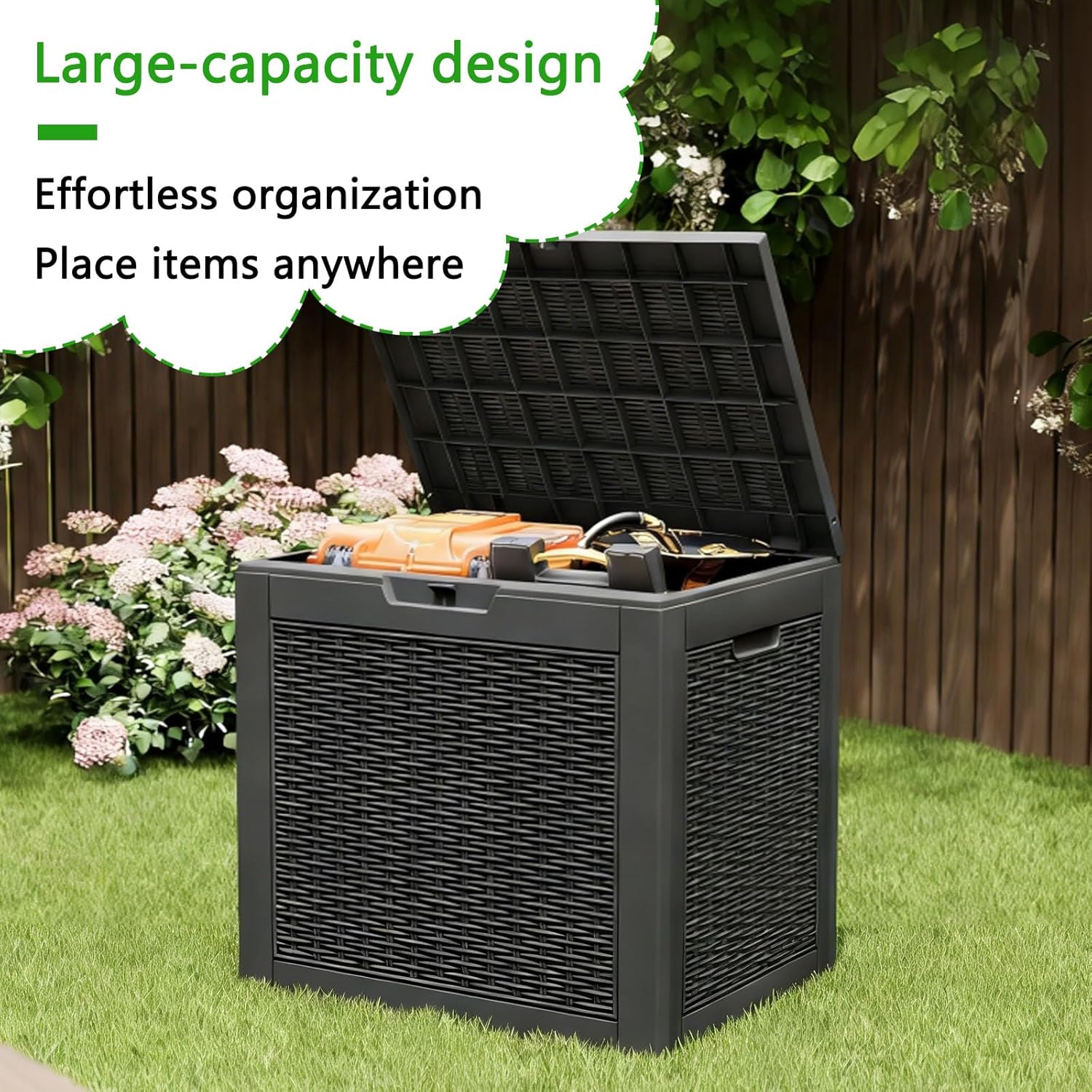 35 Gallon Indoor or Outdoor Backyard Patio Small Storage Deck Box Attractive Bench Seat and Reinforced Lid black Type-B