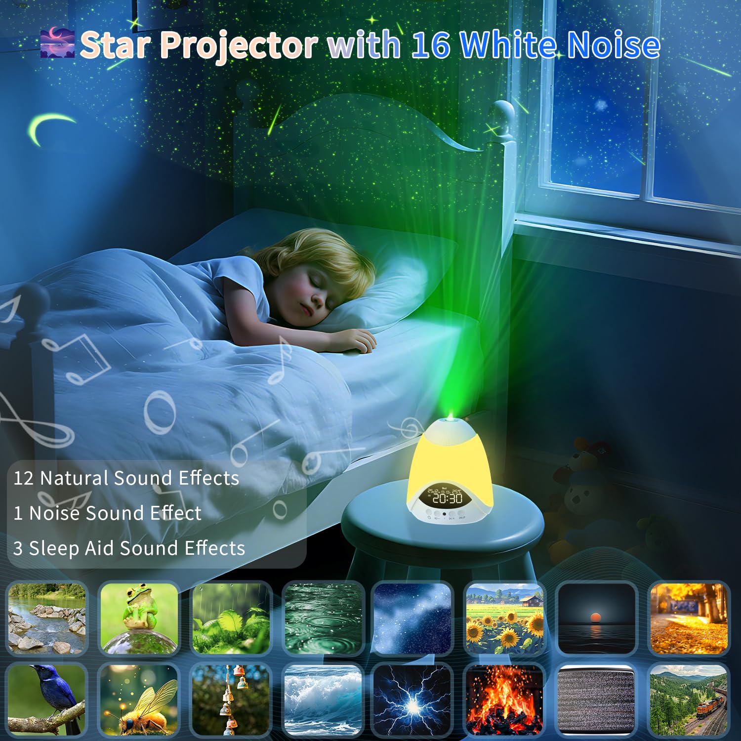 Elec3 Star Projector, Star Light Projector with Alarm Clock