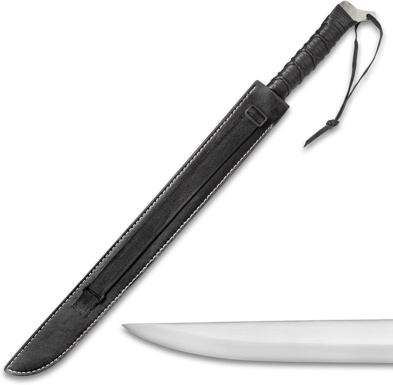 Forged Warrior Jungle Beast Short Sword and Scabbard - High Carbon Spring Steel; Solid One-Piece Construction, Leather-Wrapped Handle, Functional, Battle Ready, for Hacking Through Brush - Length 27"