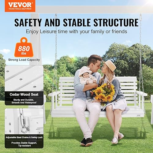 Miniatura 2 de VEVOR Columpio de madera para porche de 5 pies, columpio para patio y jardín, capacidad de carga fuerte mejorada de 880 libras, banco de silla