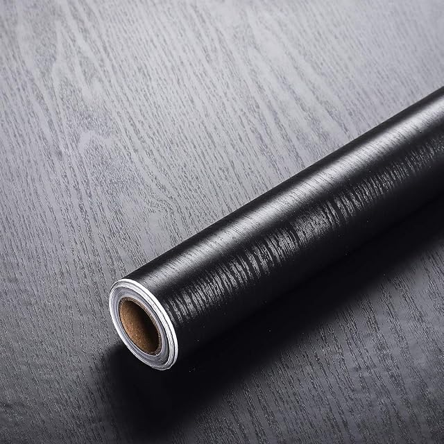 VEELIKE winyl blat roboczy pokrywający ziarno drewno efekt lepki tył plastikowa rolka 40 cm x 900 cm samoprzylepny papier kontaktowy czarna tapeta do kuchni sypialni salonu