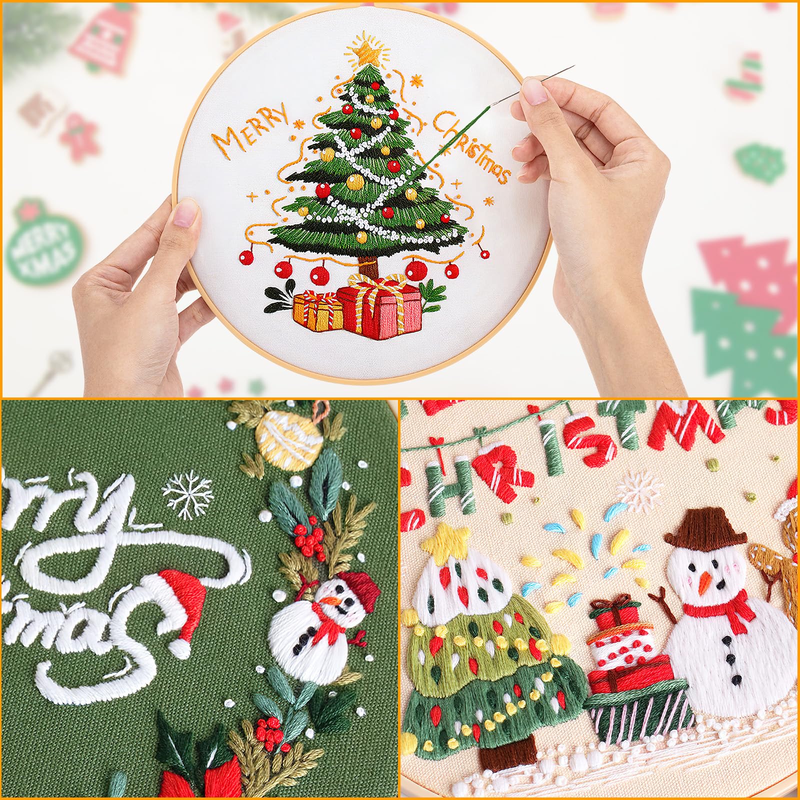 JSRQT Kit Ricamo Starter Principianti Embroidery Natale Christmas Artigianale Punto Croce da Ricamare per Adulto Mano Regalo DIY Cucire Accessori Attrezzi Cross Stitch Cucito Pratica Artigianato
