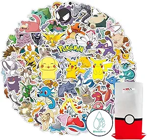 100Pcs Bombee's Cartoon Pokemon Stickers in Gift Bag. for Suitcase Skateboard Laptop Computer Water Bottles Car Teens Boys Girls Decal Waterproof Sticker.