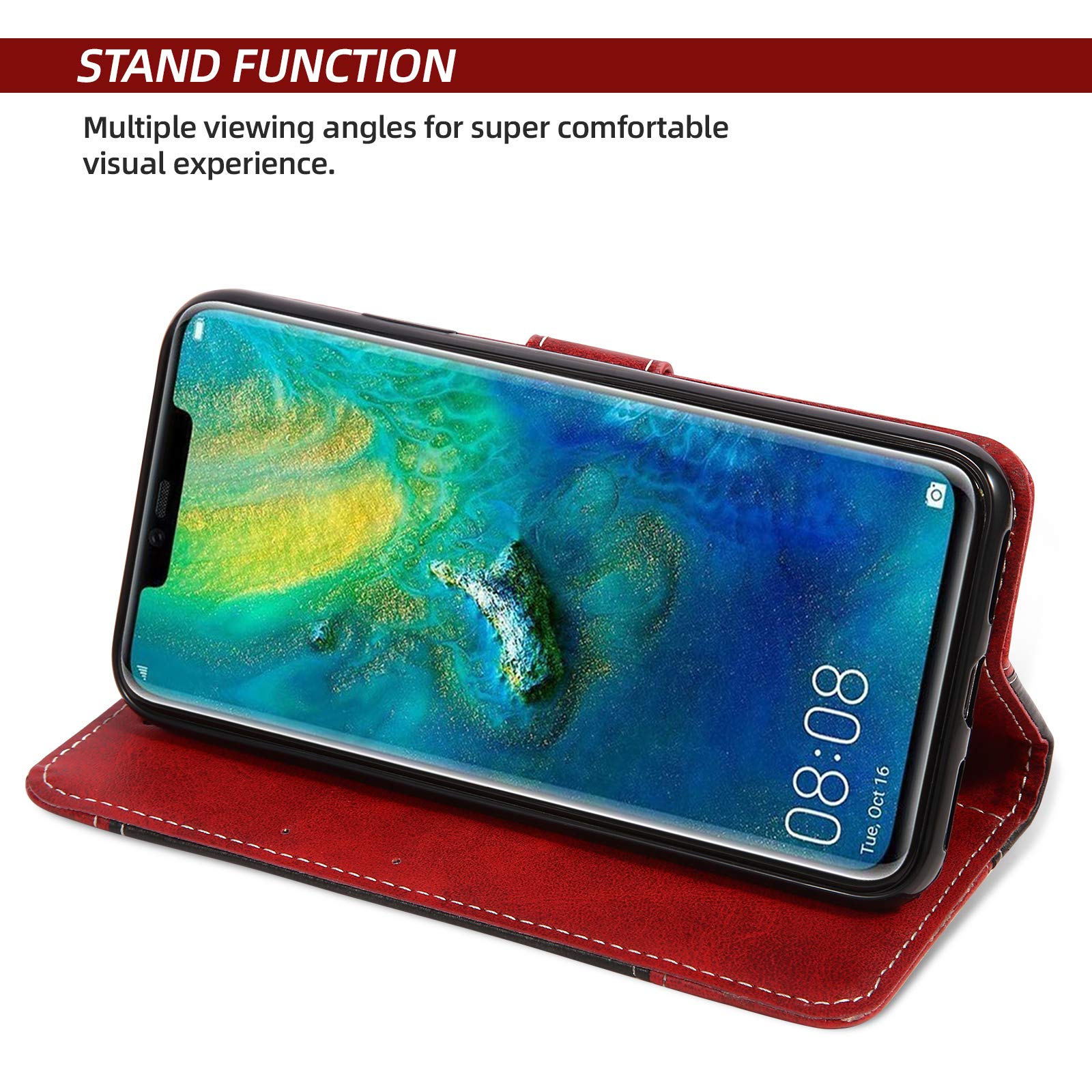 Custodia A Portafoglio In Pelle Per Huawei Mate 20 PRO - Con Slot Per Carte, Supporto E Chiusura Magnetica. Copertura Completa Antiurto.