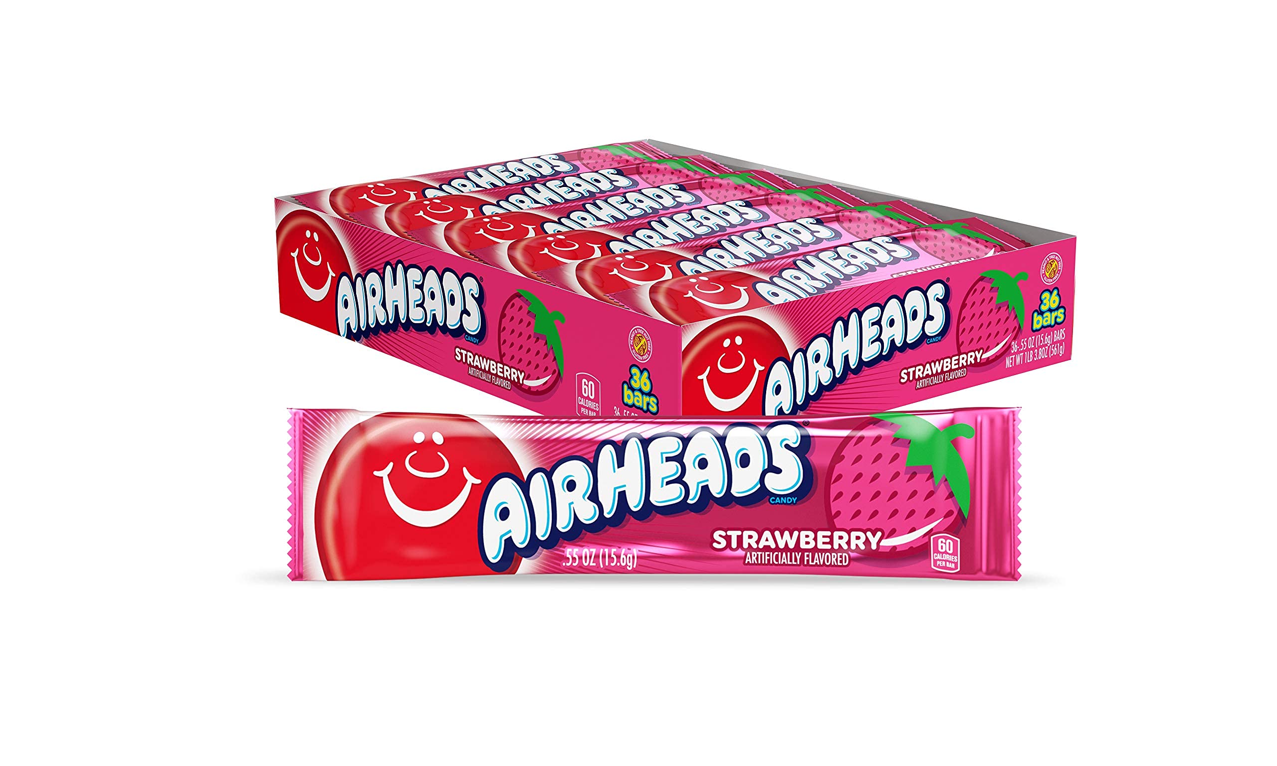 Candy, Individually Wrapped Full Size Bars, Strawberry, Bulk Taffy, Non Melting, Party, 0.55 oz (Pack of 36) - 1