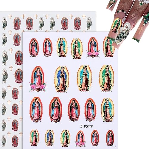 Miniatura 1 de 2 hojas de calcomanías de uñas de Virgen María retro Virgen de Guadalupe decoración de uñas de San Judas accesorios para uñas acrílicas