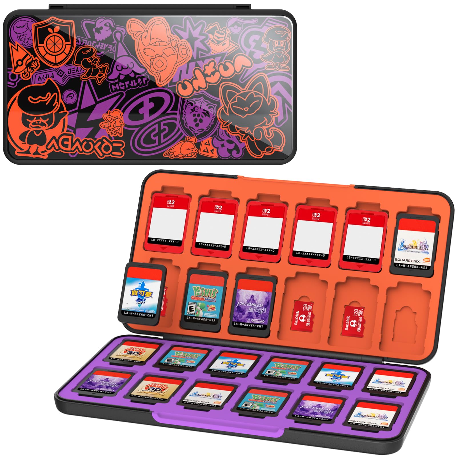 Switch Spiele Karte Aufbewahrungsbox für Nintendo Switch 2/OLED/Lite, Gradient Color Lining Spiele Kartenhalter mit 24 Game Card Slots & 24 Micro SD Card Slots