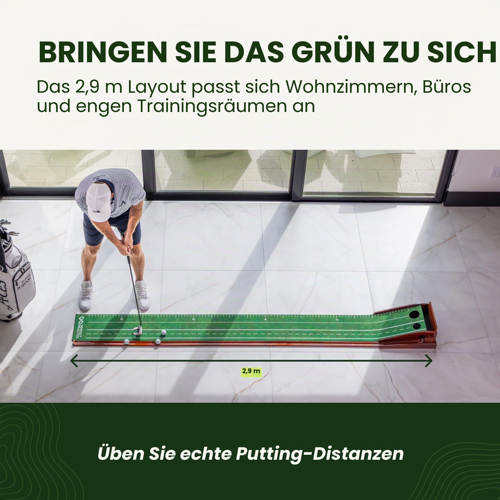 Perfect Practice Golf Putting Matte – Tragbares Putting Grün Indoor Outdoor Training mit Ballrücklauf Golf Trainingshilfe