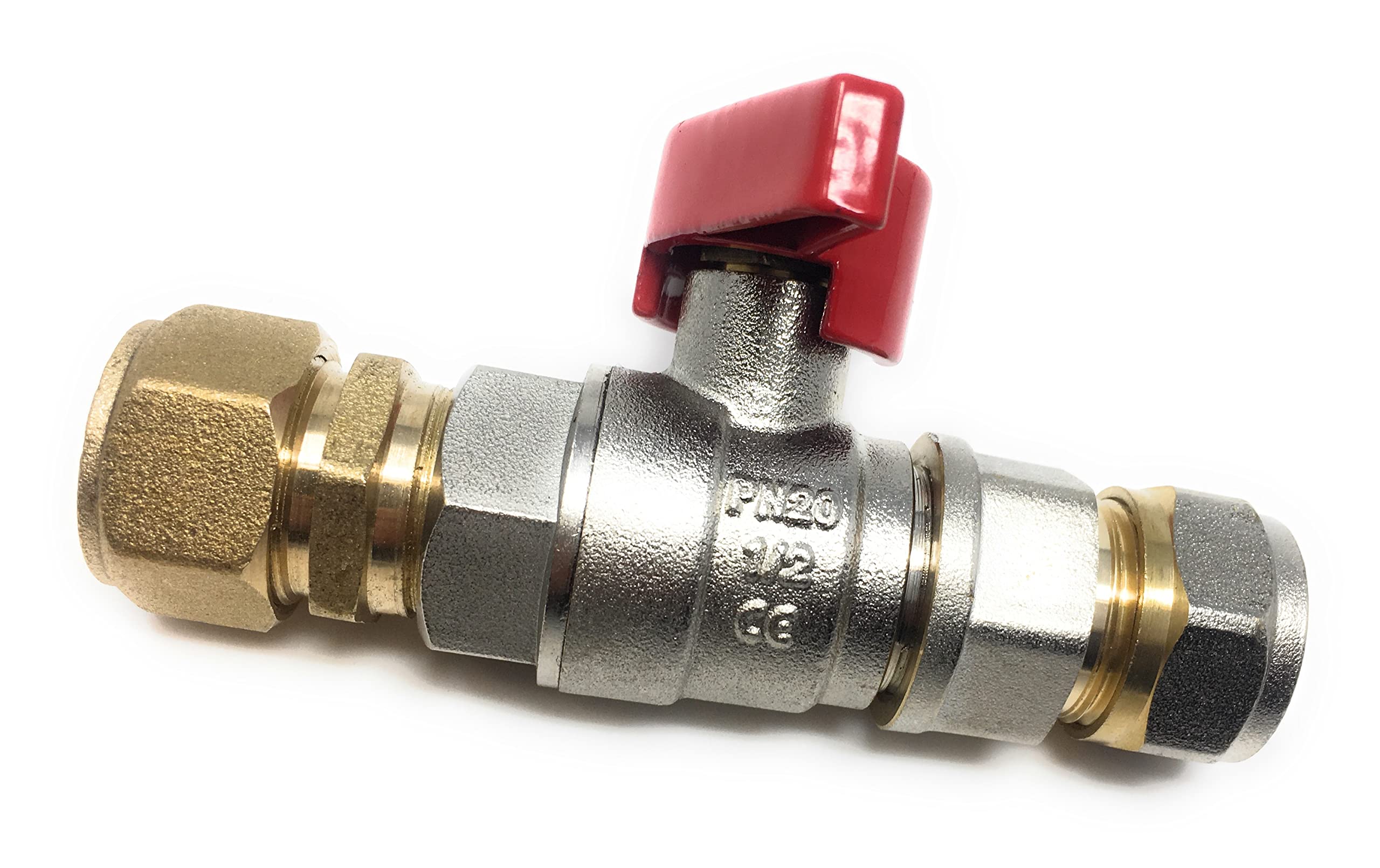 MegaHaustechnik Kugelhahn aus Messing mit Schraubanschlüssen für Mehrschichtverbundrohr 16x2 mm (Außen x Wandstärke), Flügelgriff blau, Trinkwasser geeignet, Schraub-Fitting Absperrhahn Ventil