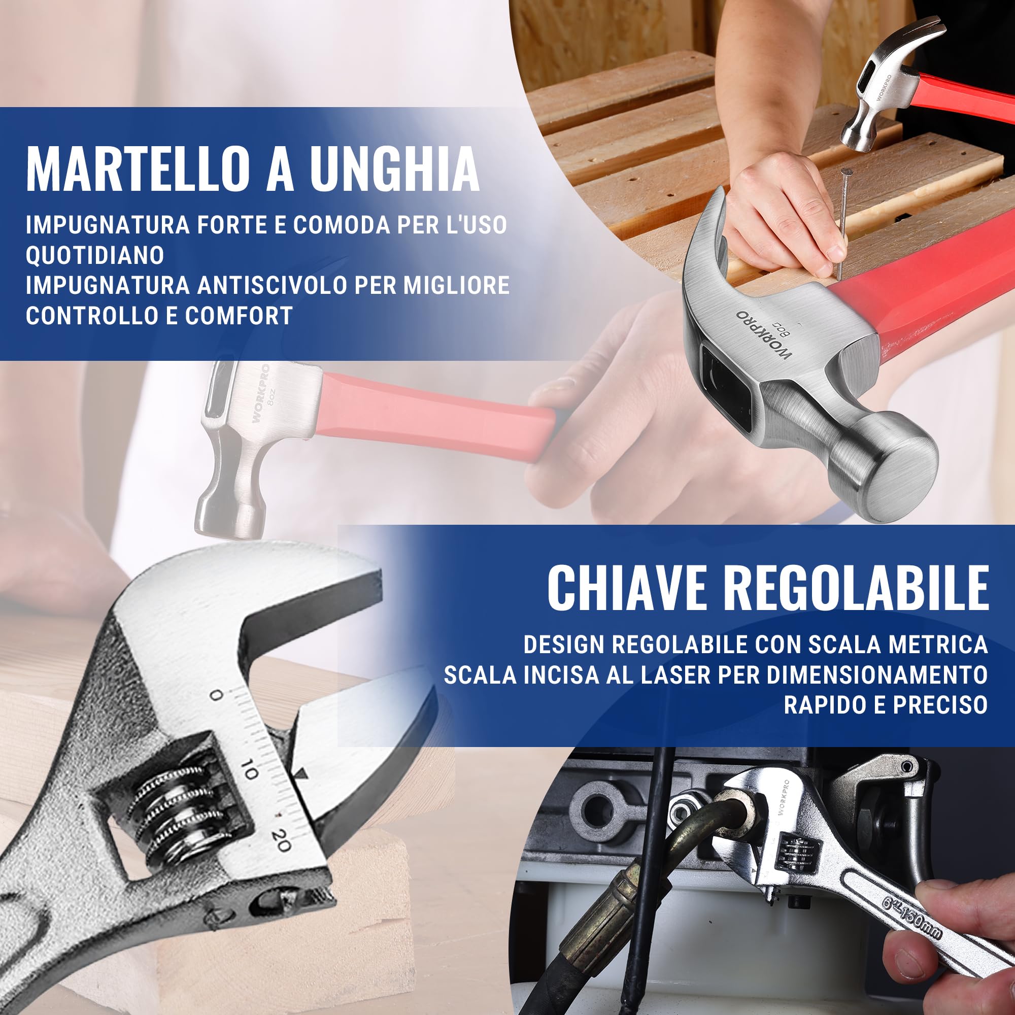 WORKPRO Kit di Attrezzi per la Casa 106 pezzi | Kit di Attrezzi Fai da Te con Custodia di Stoccaggio che Include Cacciaviti, Pinze, Chiavi, Martello, Metro a Nastro, Chiave Esagonale, Coltello