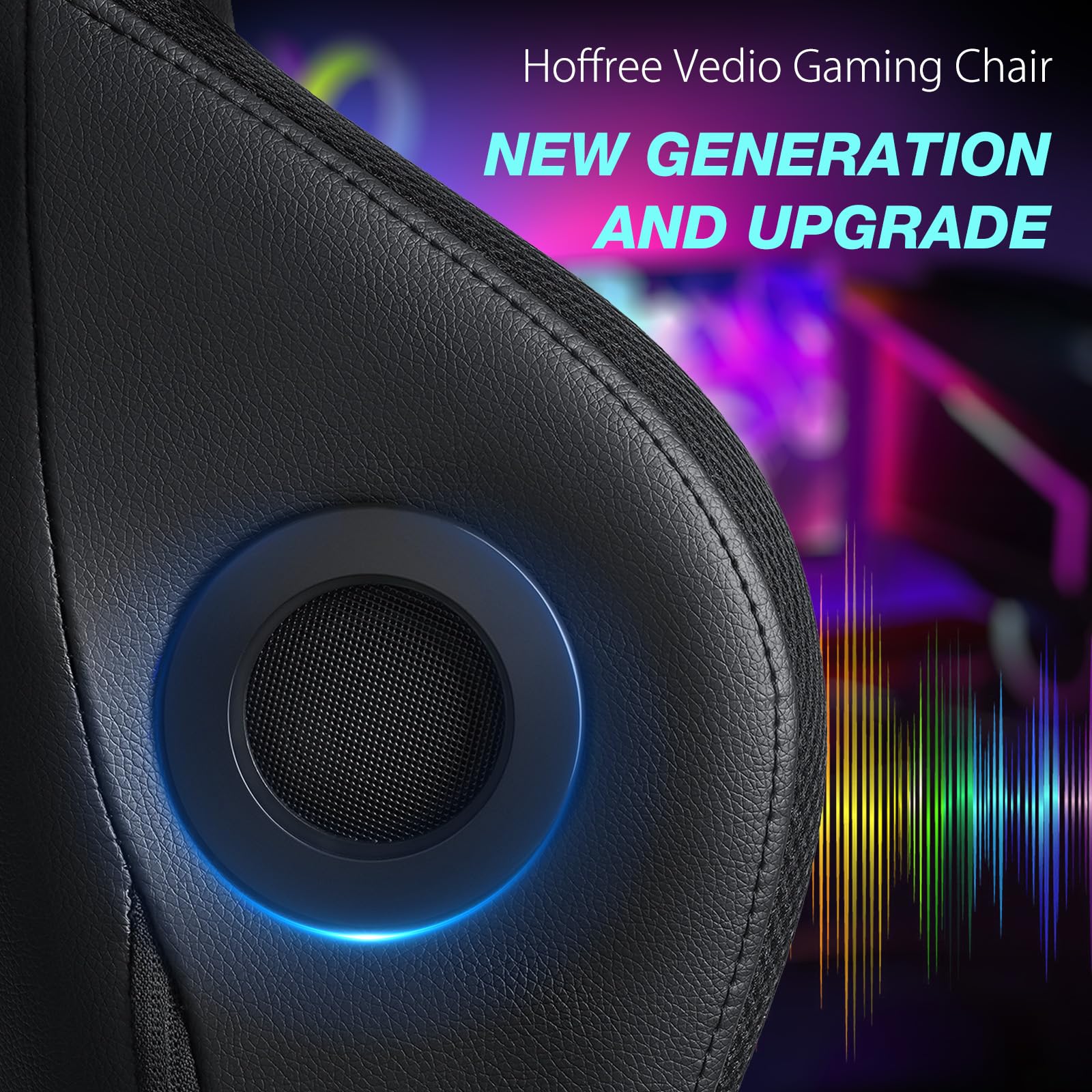 HOFFREE Gaming Chair Massage with Speakers Bluetooth and Footrest Big and Tall Video Game Chair for Heavy People 400lb with Massager for Adults Blue and Black