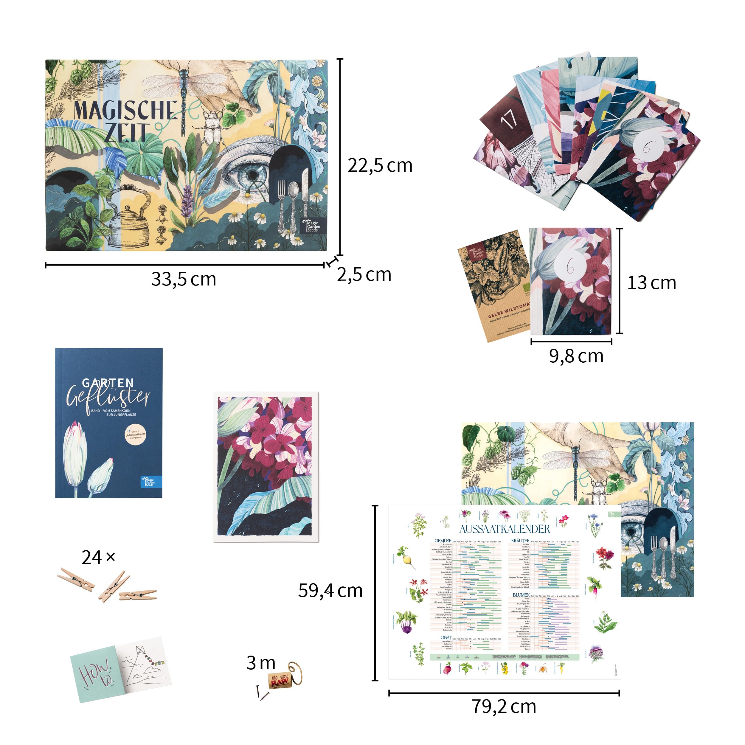 Magic Garden Seeds Bio-Saatgut-Adventskalender Wundersame Kräuterwelt | 24 Samentütchen mit samenfestem Bio-Kräutersaatgut • Küchen-, Tee-, Wild- und Heilkräuter • Poster und Aussaatkalender