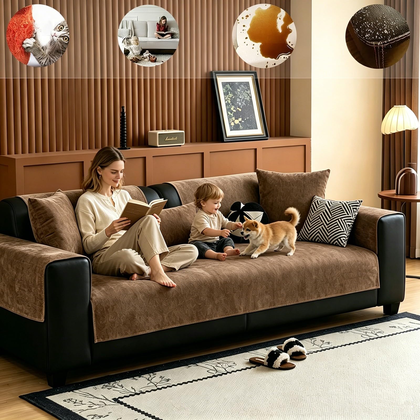 Sofa Überzug für Hund Katze Rutschfest 1 2 3 4 Sitzer L Form(Grey,90x280cm)