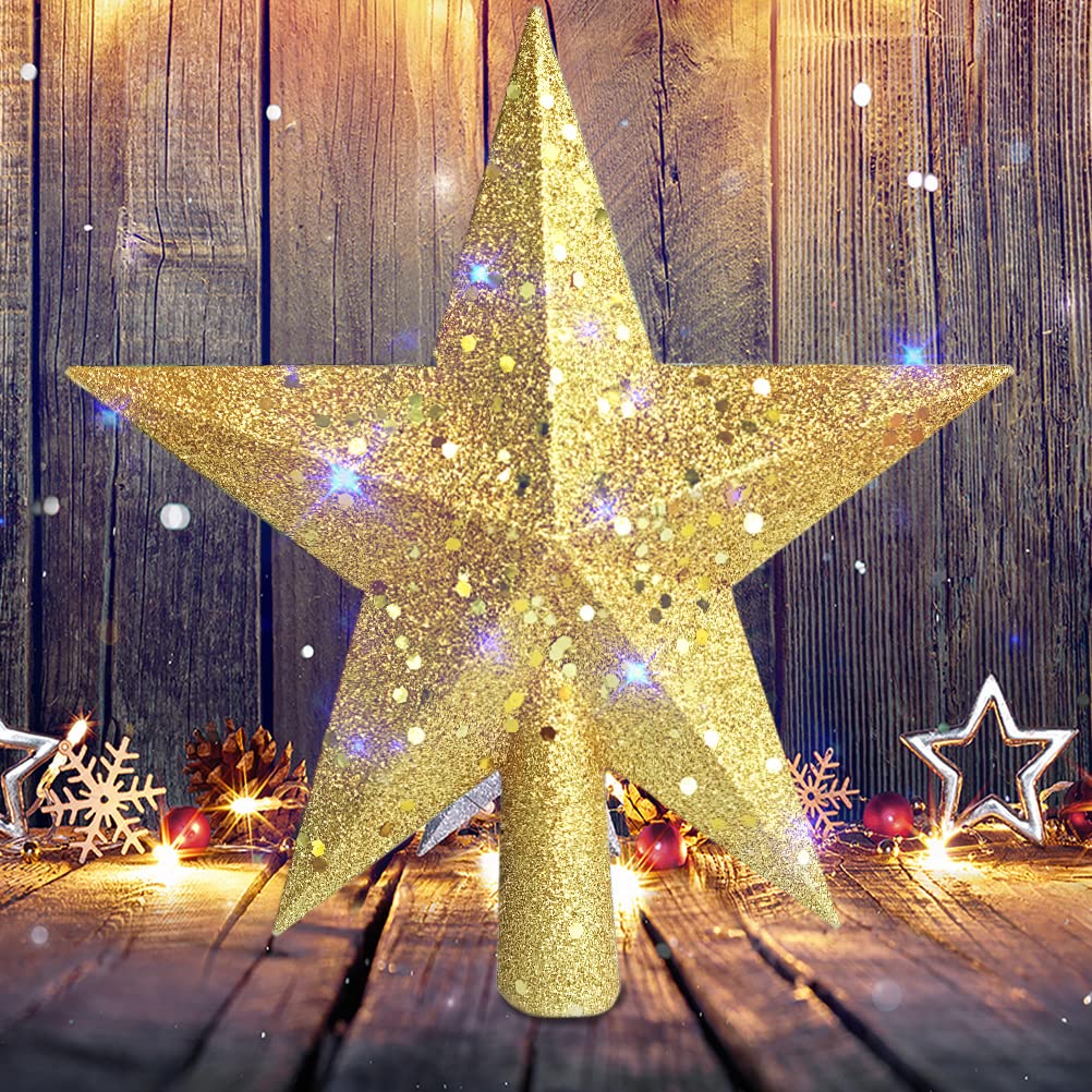 Etoile Cime Sapin Lewondr Étoile Sapin De Noël, Pointe Sapin De Noël Étoile En Métal Avec Plateau Bois
