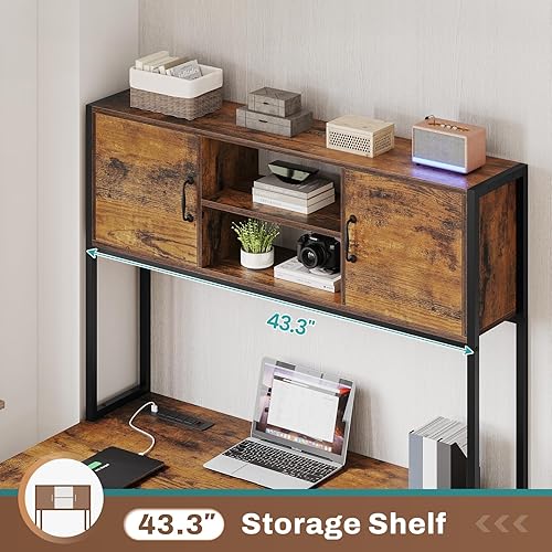 Miniatura 5 de SEDETALShapedDesk,ReversibleHome Office DeskwithFabric File Drawers and PowerOutlet,L Shaped Deskwith Hutch, StorageShelves,LedLights,RusticBrown