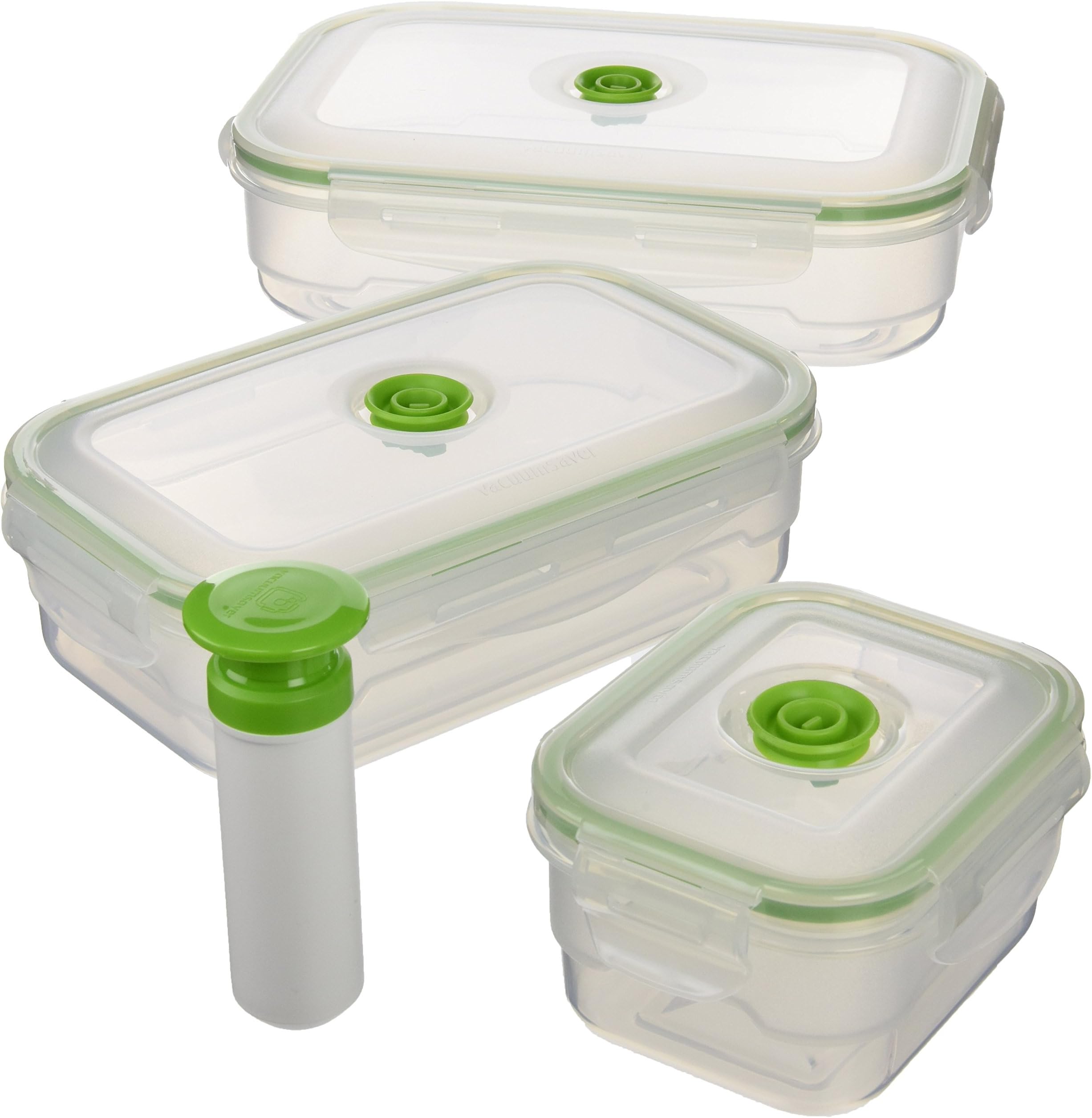 Vacuumsaver air&liquid tight food storage containers, lunch boxes set of 3 rectangular + pump