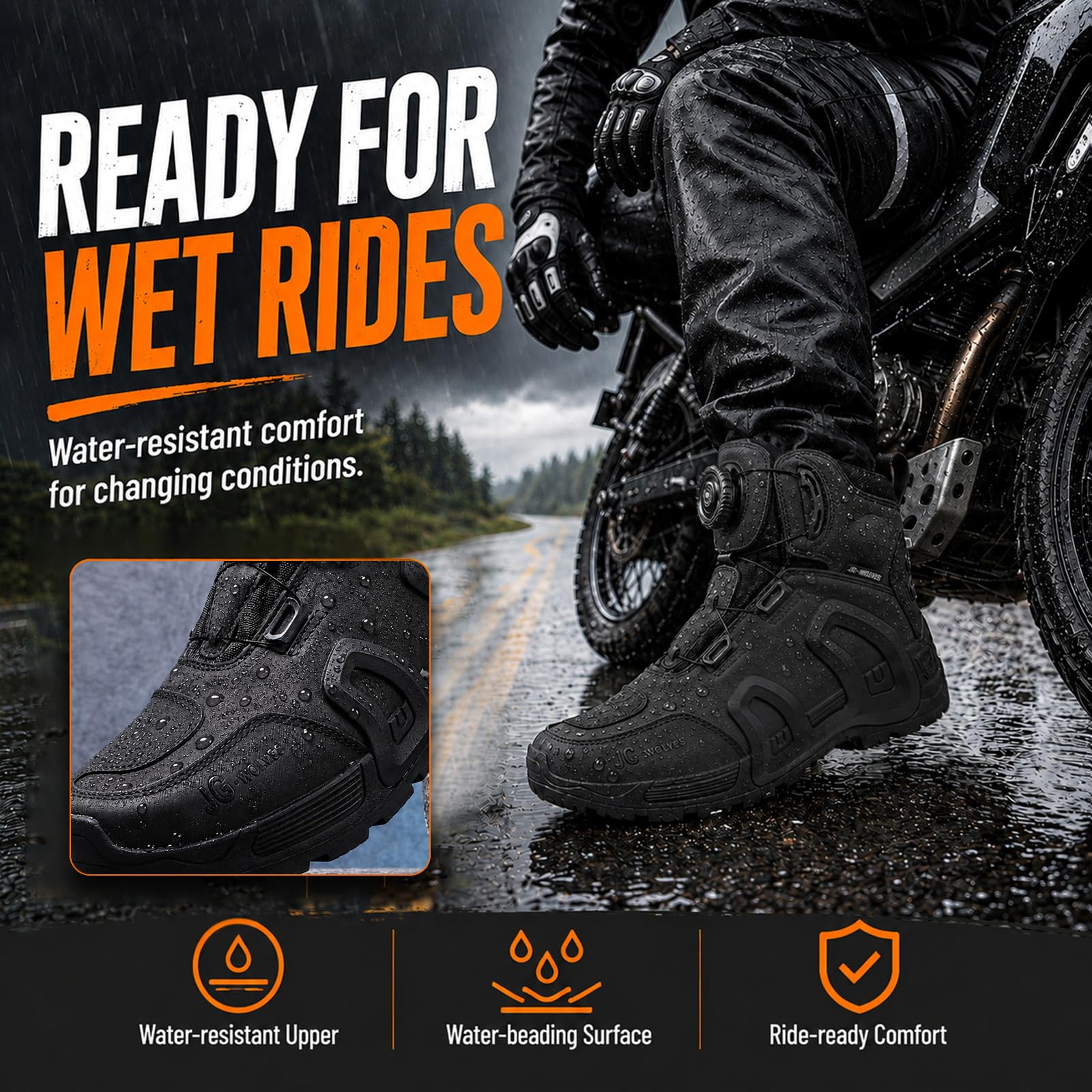 Scarpe da Moto Uomo Impermeabili Neri in Pelle con Protezione TPU