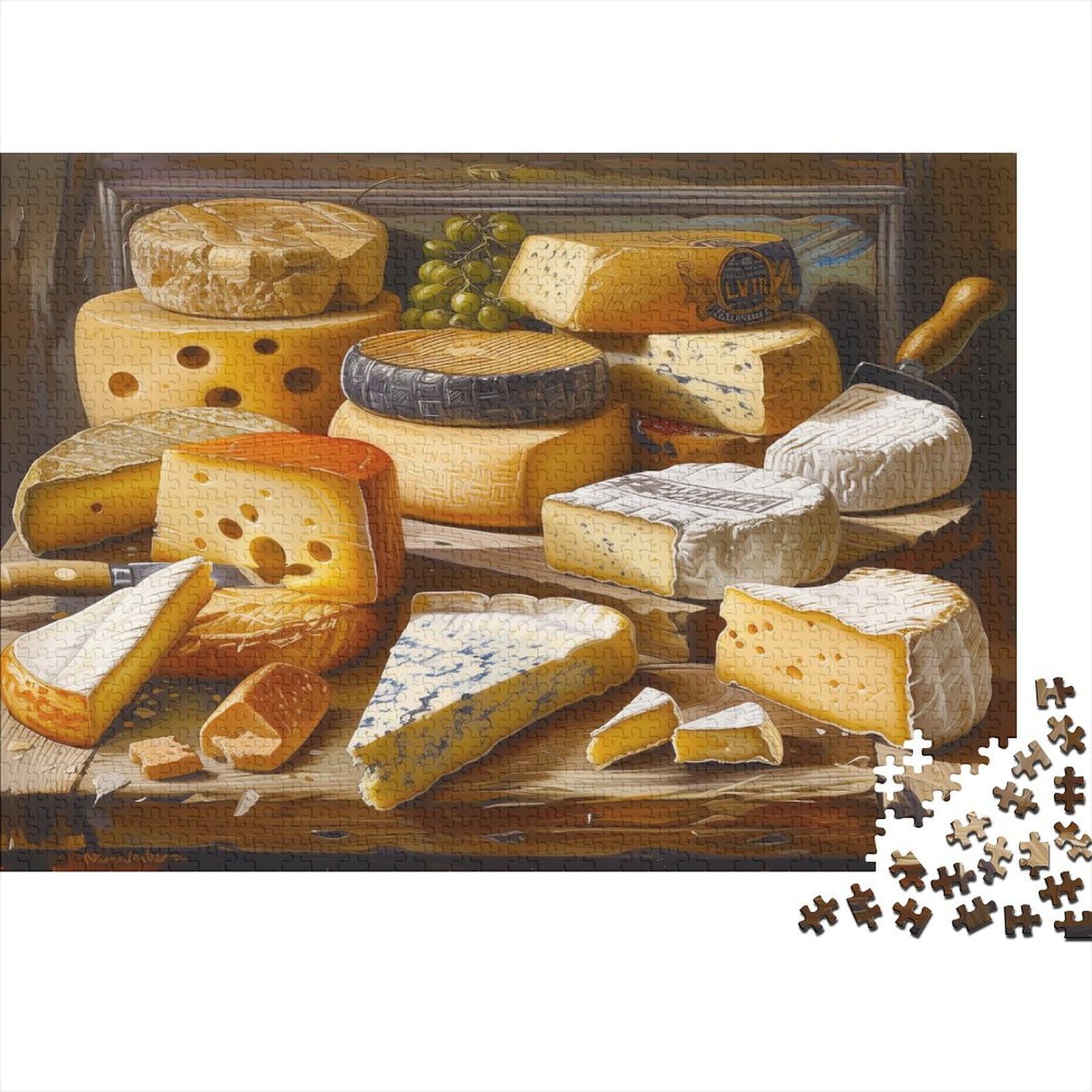 Jigsaw Puzzles for Adults 1000 Pieces Cheese Jigsaw Puzzle French Cheeses Wood Puzzle Family Decoration Multi Colour Educational Game Decompression Gift Toy 1000pcs (75x50cm)