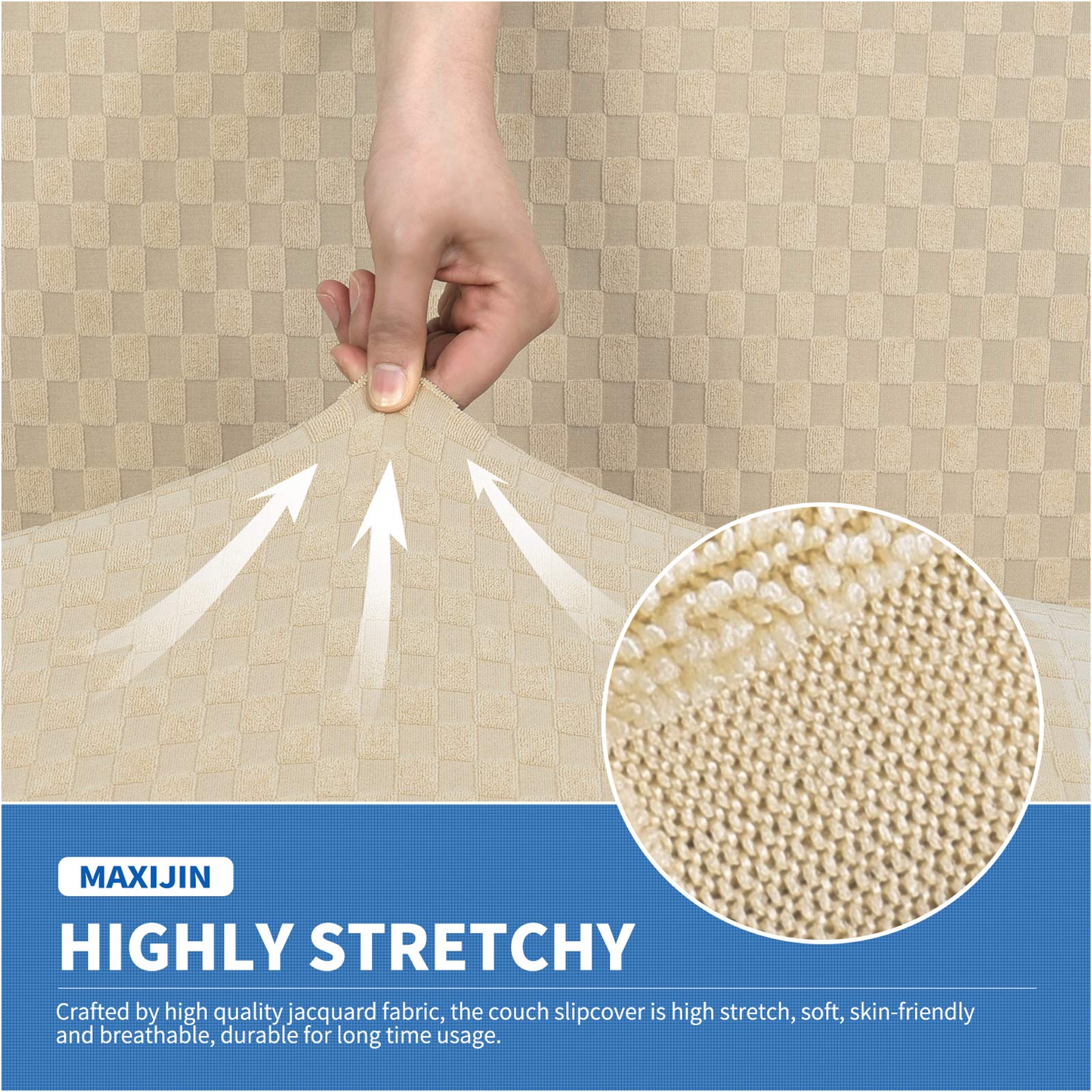 MAXIJIN Copridivano elasticizzato a 2 Posti con 2 Copricuscini, Copridivano antiscivolo a due posti con Copricuscino Separato per animali domestici, cani (2 Posto, Beige Chiaro)