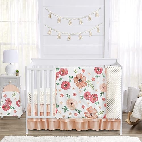 Miniatura 3 de Sweet Jojo Designs Alfombra de juego para bebés y bebés con diseño desgastado y elegante, color melocotón y verde, para la colección floral de