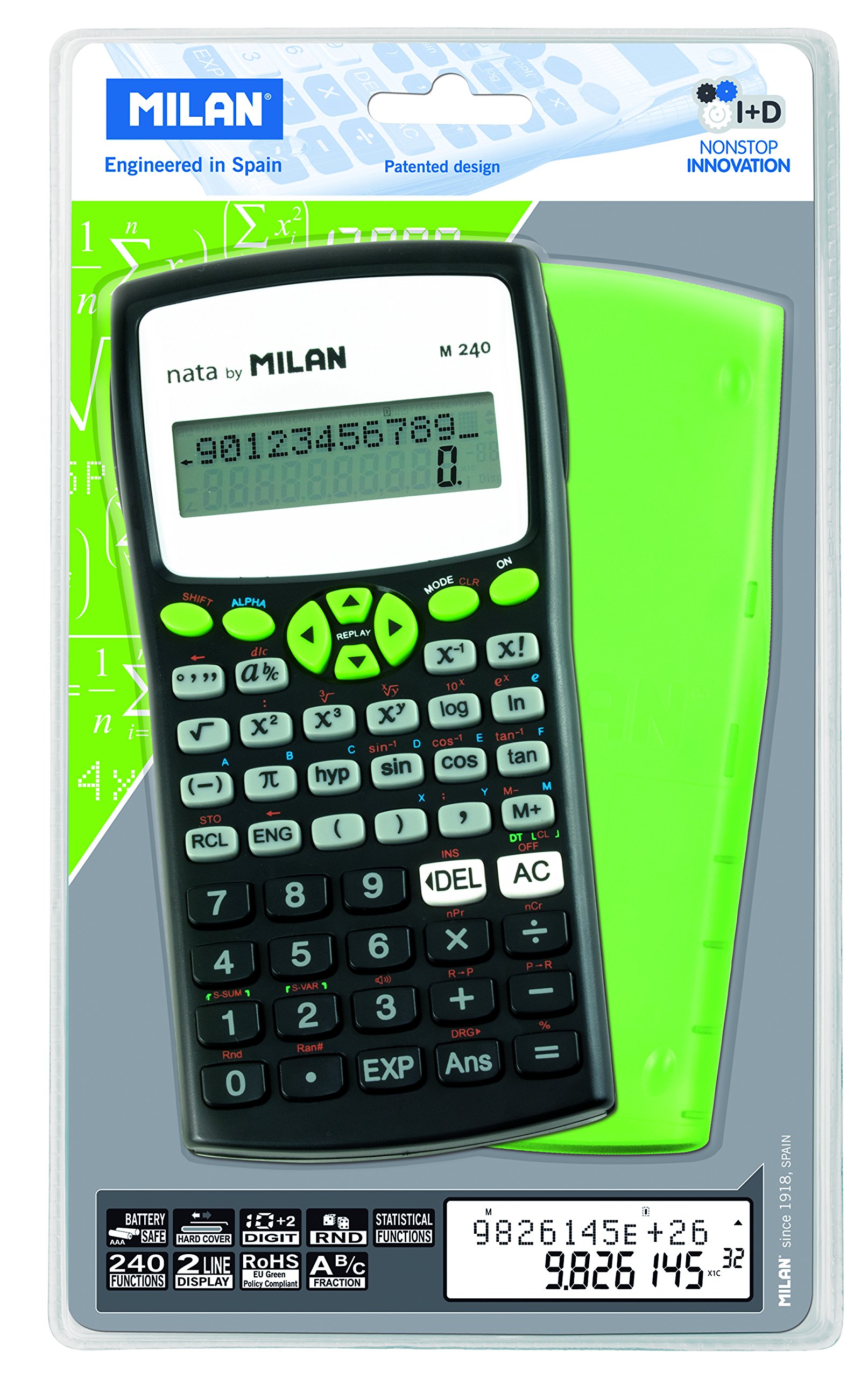 Image secondaire de Calculatrice Scientifique Milan 159110GRBL avec 240 Fonctions et Couvercle Vert