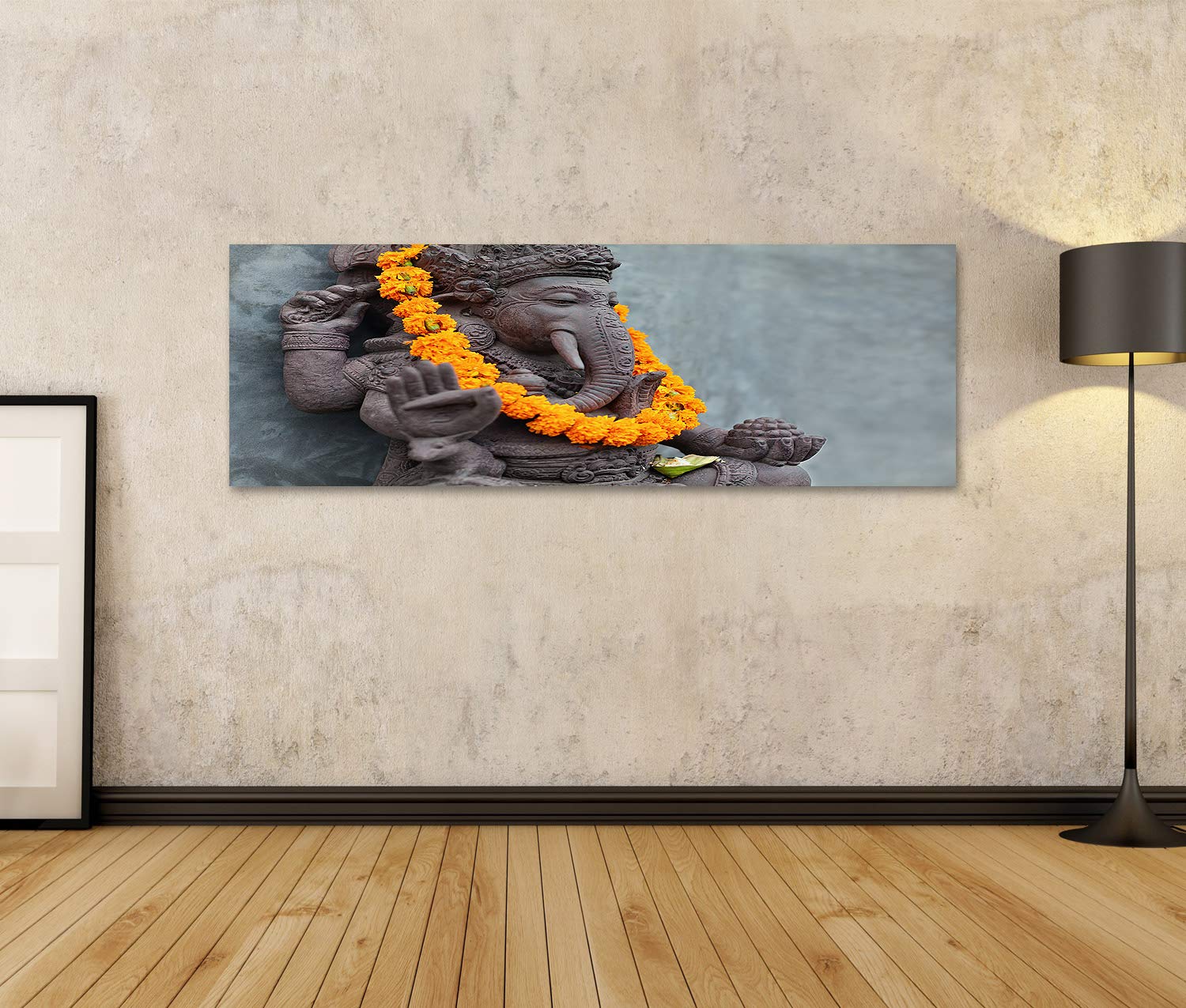 islandburner Quadro su tela Ganesha con maschere balinesi Barong seduto davanti al tempio decorato per il festival religioso di Or Stampe Arte Poster Murale