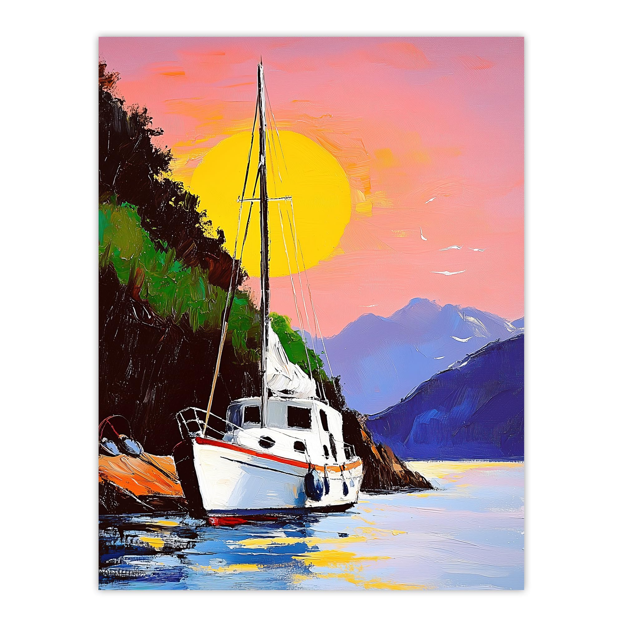 Artery8 Harbour Sunset Docked Sailboat Coastal Landscape Bathroom Toilet Large Wall Art Poster Print Thick Paper 18X24 Inch