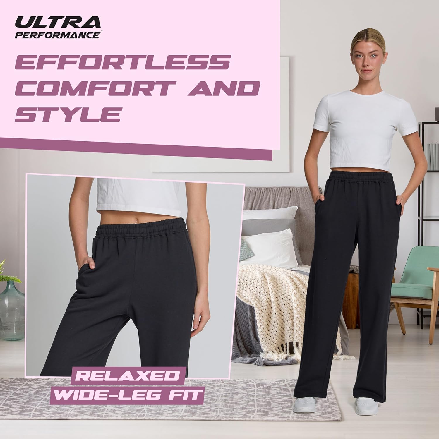Ultra Performance Womens Sweatpants 3 Pack Open Bottom Wide Leg Lounge Sweatpant’s Pant Baggy Long Sweat Pants for Women - Image 3