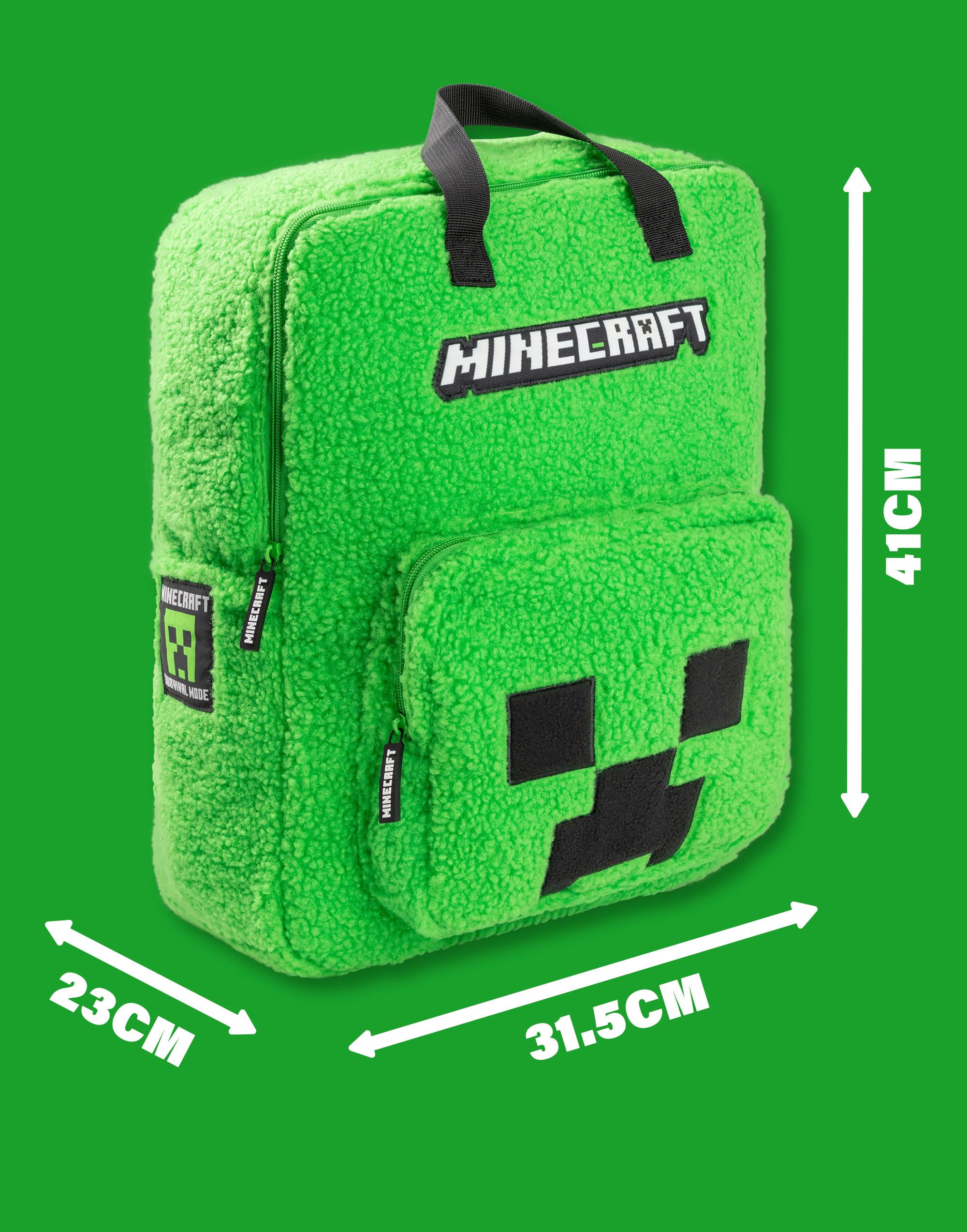 Minecraft Mochila Creeper unisex para niños, color verde | Material esponjoso con cierre de cremallera | Ideal para la vuelta al cole y para llevar libros | Merchandising