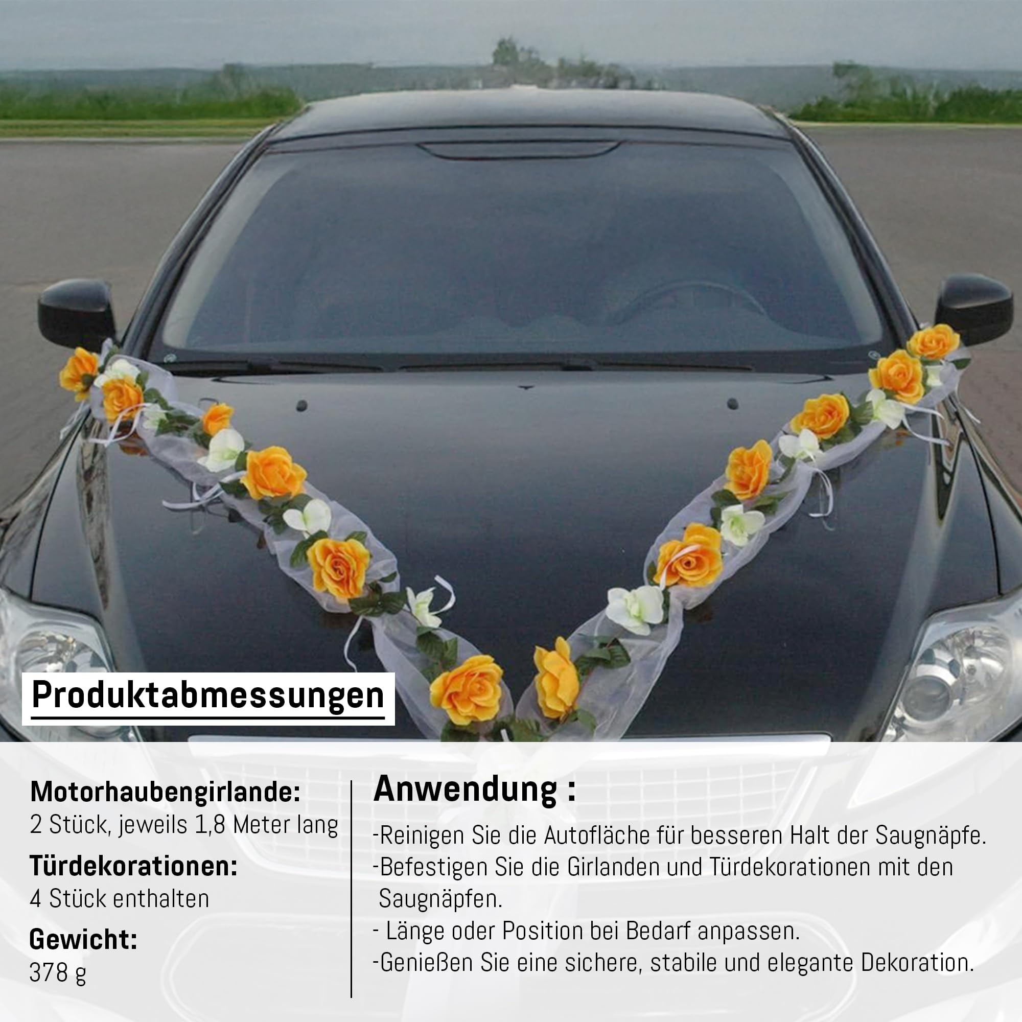 Autoschmuck Guirlande de roses pour voiture, Décoration de mariage Rose Orchidee Gelb/Weiß