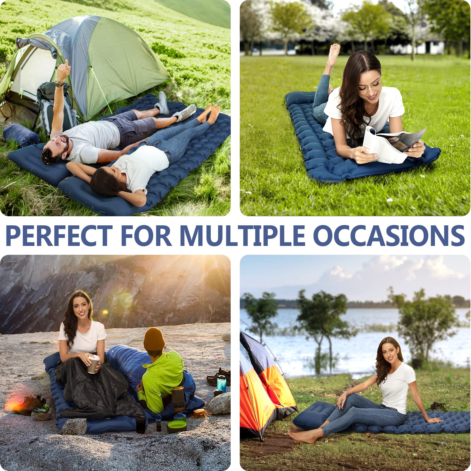 Kiaitre Isomatte, 9CM Verdicktes Luftmatratze Camping mit Kissen und Fußpresse Pumpe, Ultraleicht Wasserdicht Isomatte Camping Matratze für Outdoor, Zelt, Wandern und Strand