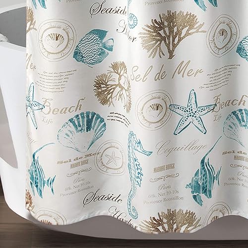 Miniatura 4 de Lush Decor Harbor Life Cortina de ducha, 72 pulgadas de ancho x 72 pulgadas de largo, azul y gris pardo - Curtians de ducha de tela - Decoración