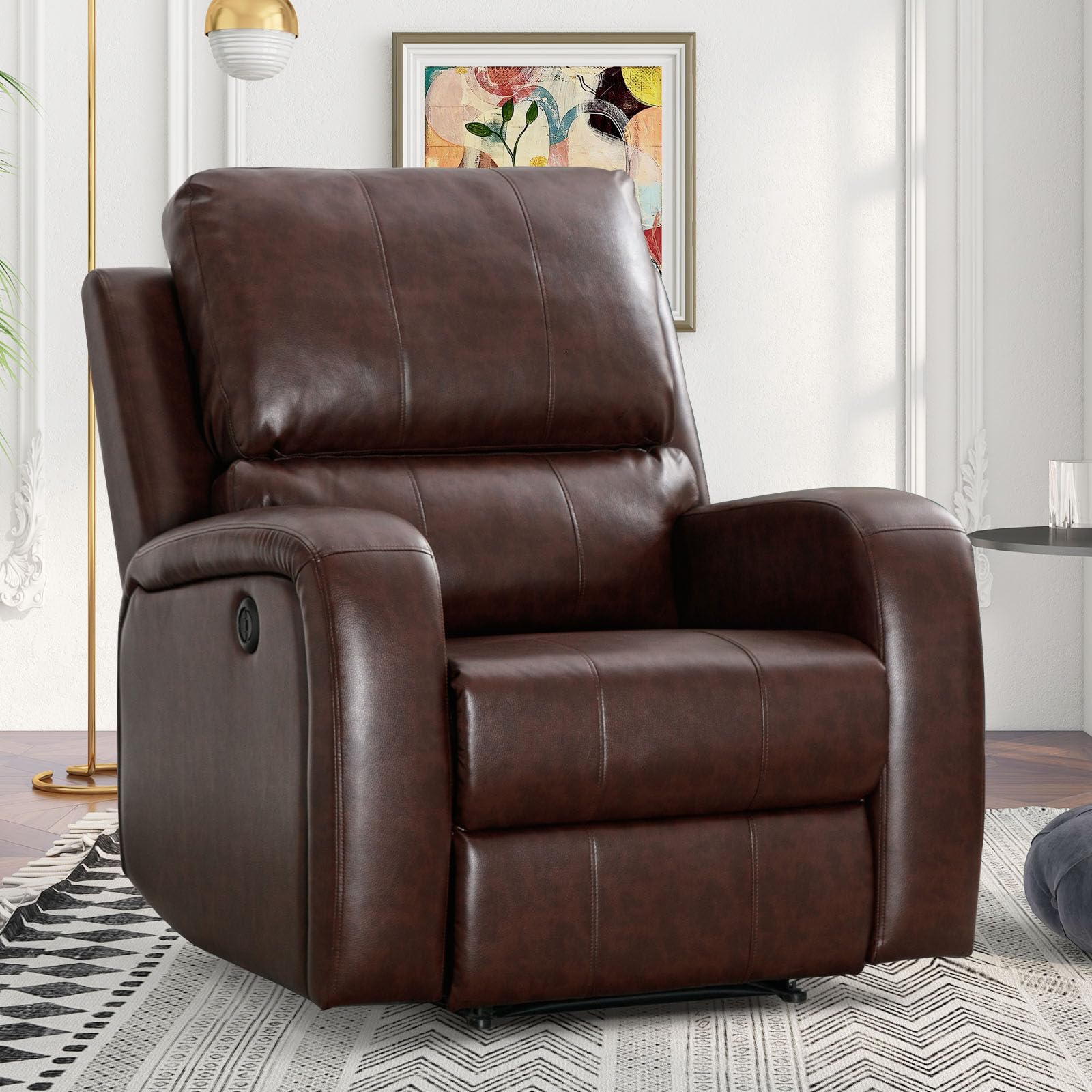 Power Recliner Chair for Adults, Soft PU Leather Electric Recliners with Padded Backrest, Single Overstuffed Reclining Chairs for Living Room Bedroom