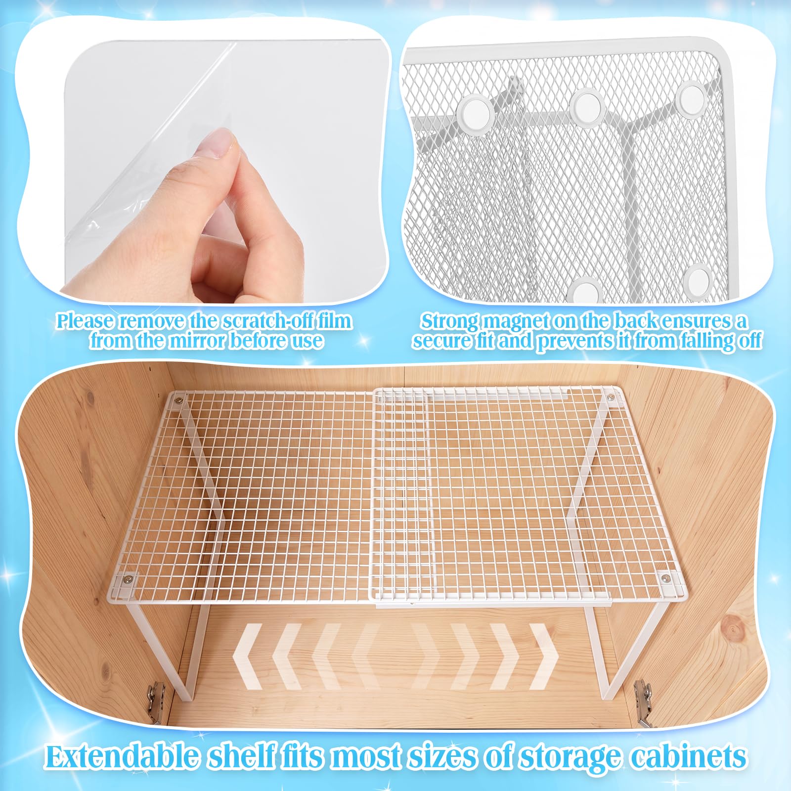 Colarr Étagère réglable pour casier avec accessoires magnétiques, étagère réglable de 26,1 à 38,1 cm avec porte-stylos magnétiques, étagères miroir pour casiers de salle de classe et d'école (blanc)