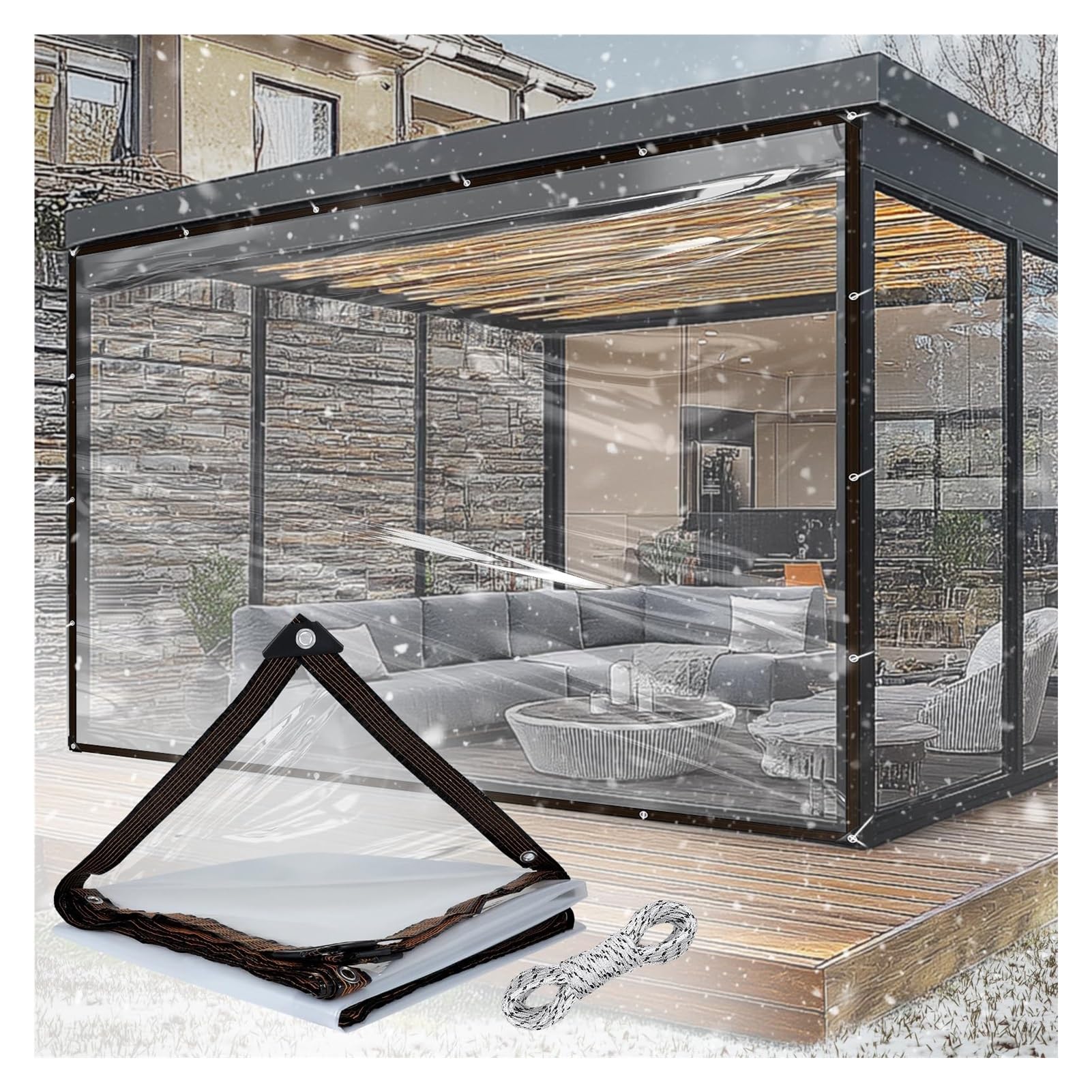 GJZQDKX Waterproof Transparent TarpaulinOutdoor Gazebo Cover Clear Tarp for Balcony PorchFurniture Greenhouse (4x6m/13.12x19.68ft)