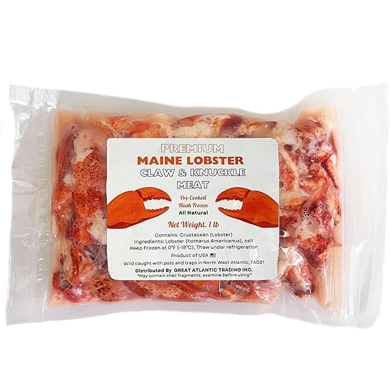 Maine Lobster CNK Meat | Fully Cooked Ready to Eat Claw and Knuckle Meat | Sustainably Wild-Caught American Lobster | Hand Picked Fresh Flash Frozen and Sealed (1 Pound (16 ounce) / 454g)