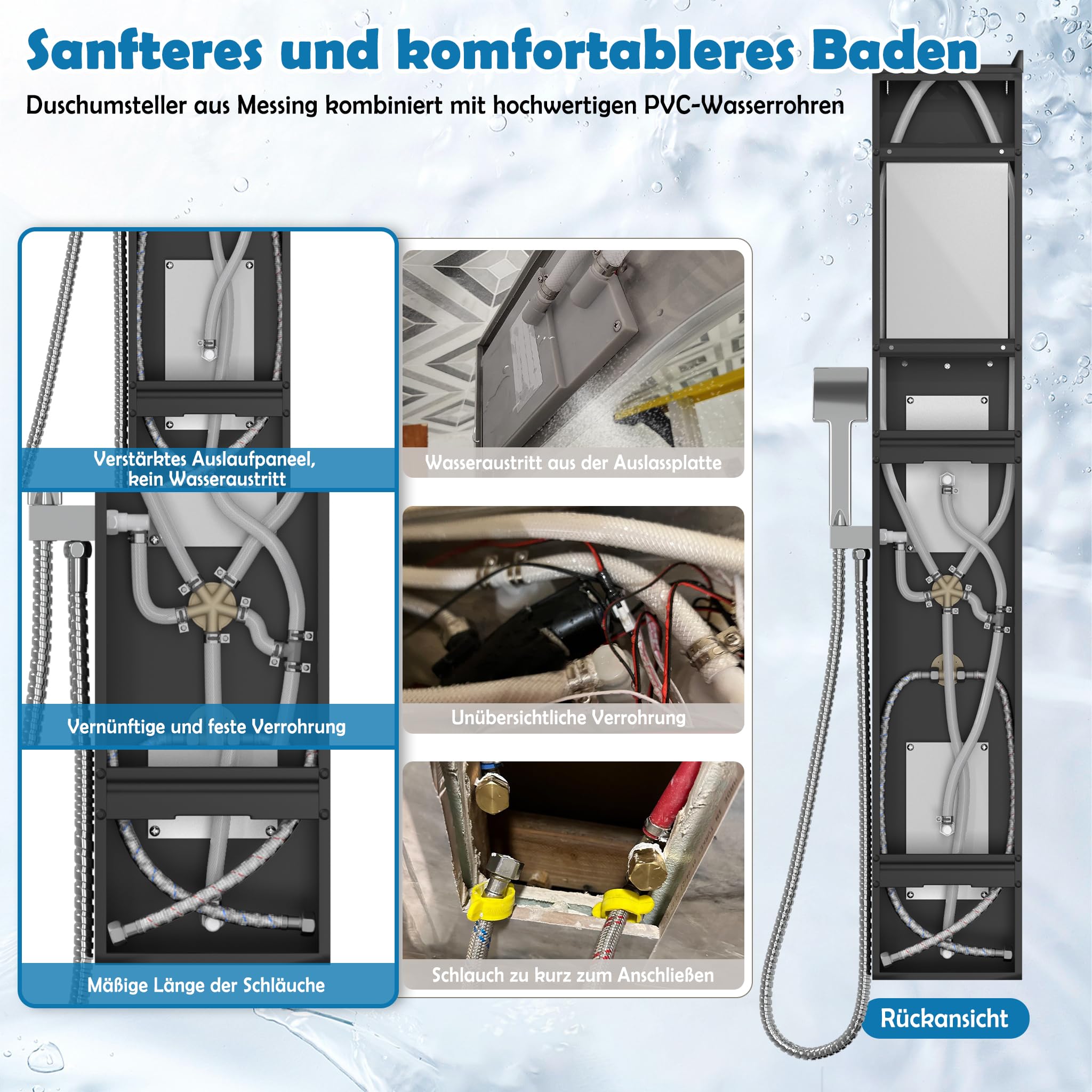 Froadp Panneau de douche en acier inoxydable - Système de douche à effet pluie - 5 fonctions - Montage mural - Avec douchette à main, douche à effet pluie, douche de massage, douche cascade - Kit