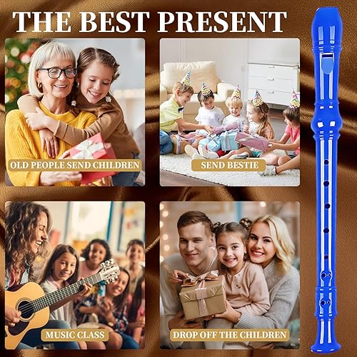 Miniatura 9 de Flauta dulce soprano para niños principiantes, digitación alemana, clave C, 3 piezas con varilla de limpieza, bolsa, tabla de digitación (azul)