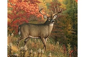 The Fall Beauty Panel Fabric Deer Buck Animal 36"X44" Cotton David Textiles AS 0040