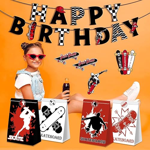 Miniatura 2 de 24 bolsas de fiesta de cumpleaños para patineta, decoración y suministros para patinadores para niños y niñas