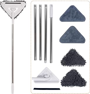 Wall Cleaner with Long Handle - 75in Ceiling Mop Baseboard Cleaning Tools with Extension Pole, Triangle Rotatable Adjustable Duster Scrubber for Painted Walls Window(4 Replacement Pads)