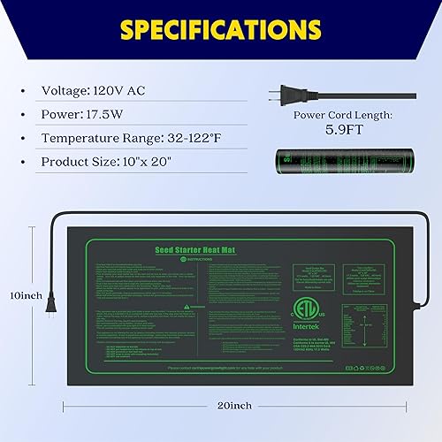 Vista 61 de iPower Alfombrilla térmica para plántulas, tecnología mejorada, 48 x 20 pulgadas, impermeable, duradera, estación de germinación, almohadilla